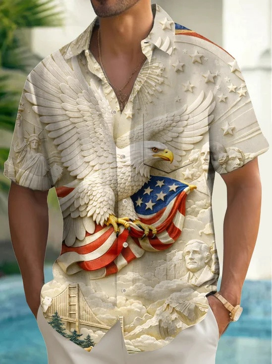 Holiday Majestic Eagle Hawaiian Button Shirt 250th Anniversary Merch Patriotic Gifts Ideas