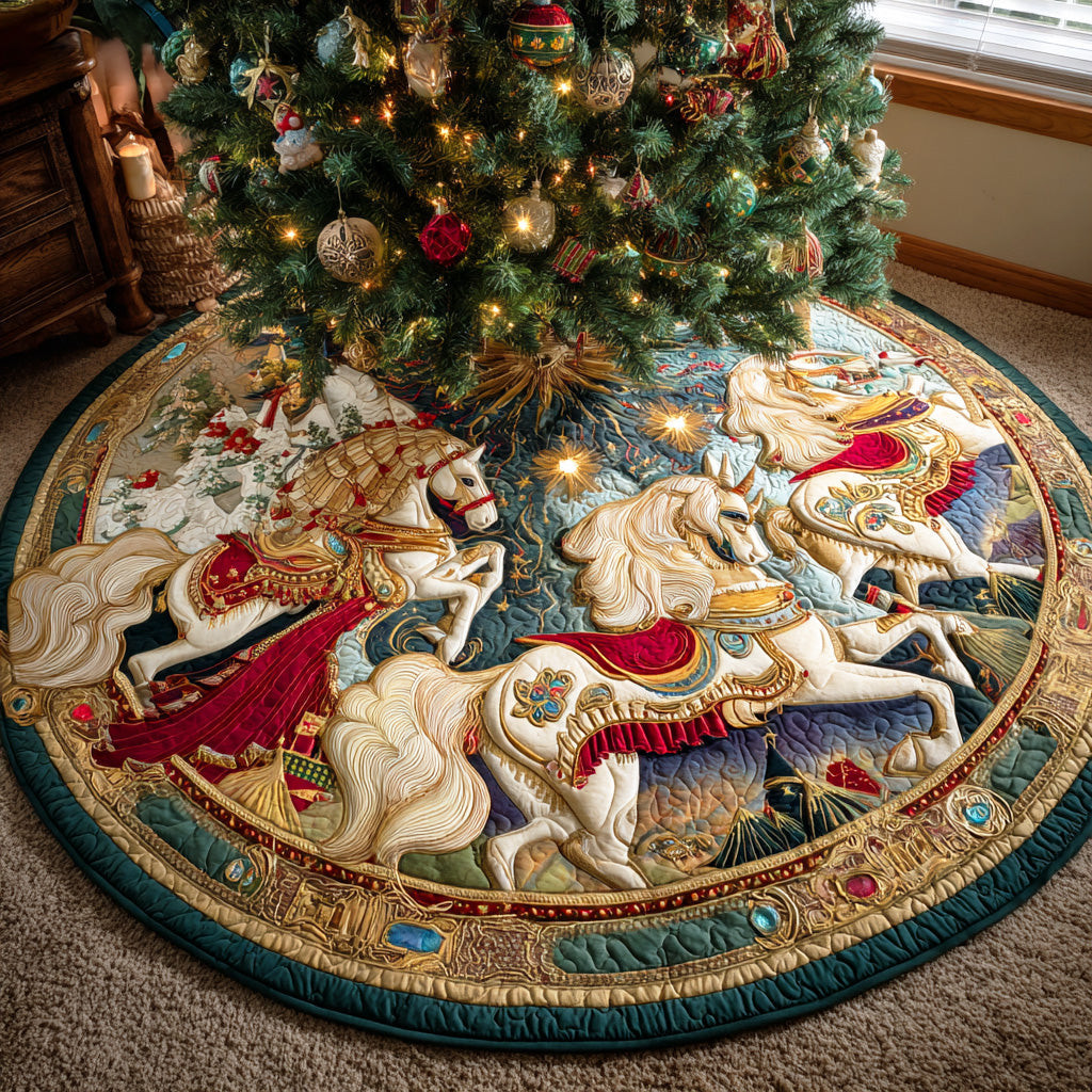 Holiday Meadow Ride Christmas Quilted Tree Skirt Animal Themed Tree Decor Horse Lover Gifts