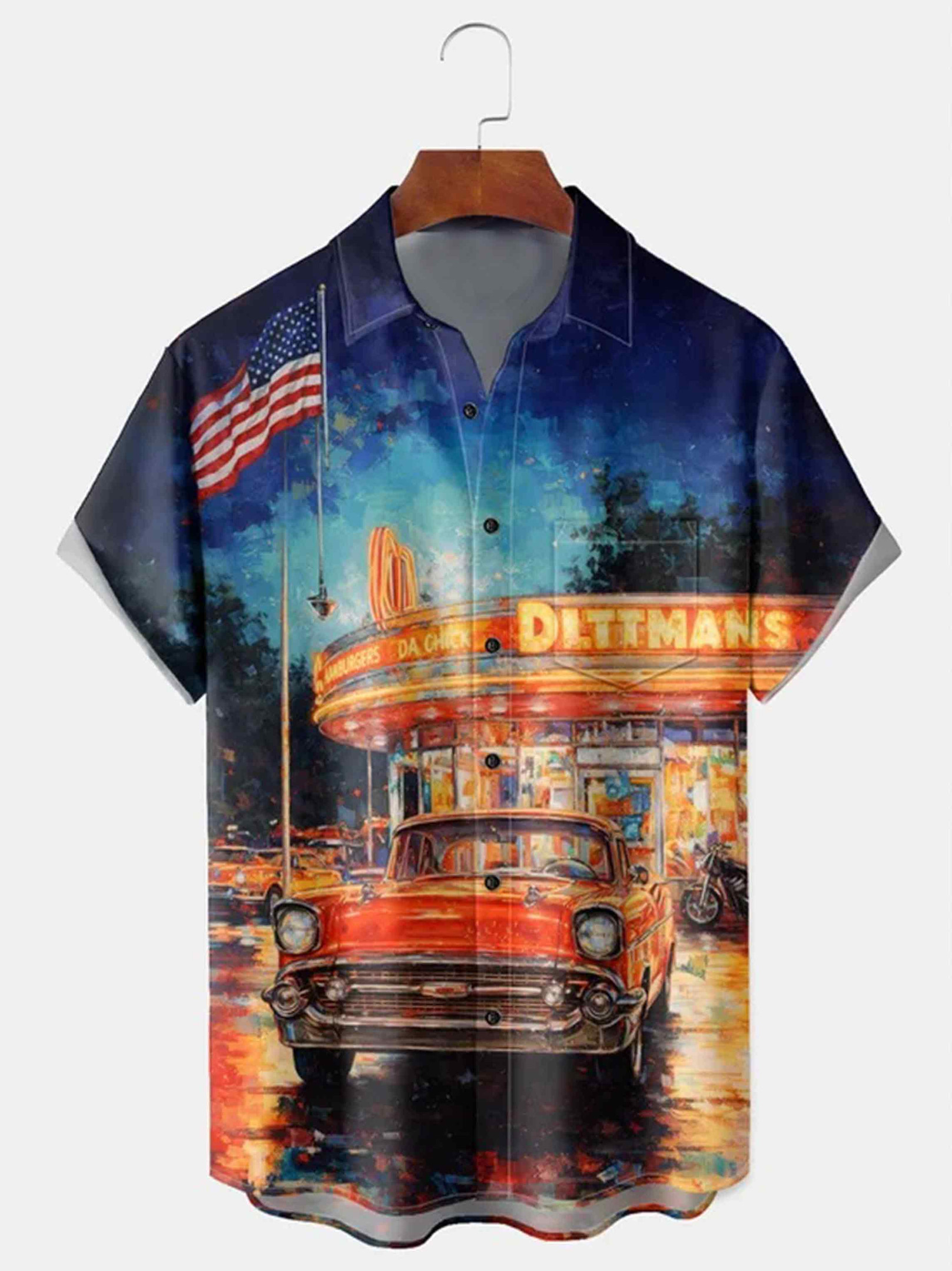 Holiday Midnight USA Flag Retro Roa Button Shirt Independence Day Clothing Gift For Men