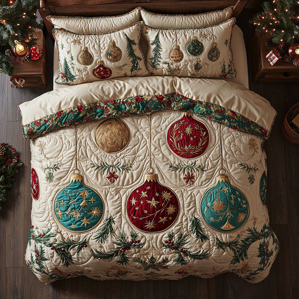 Holiday Ornaments Bedding Set Perfect Gift For Friends and Family on Christmas Day