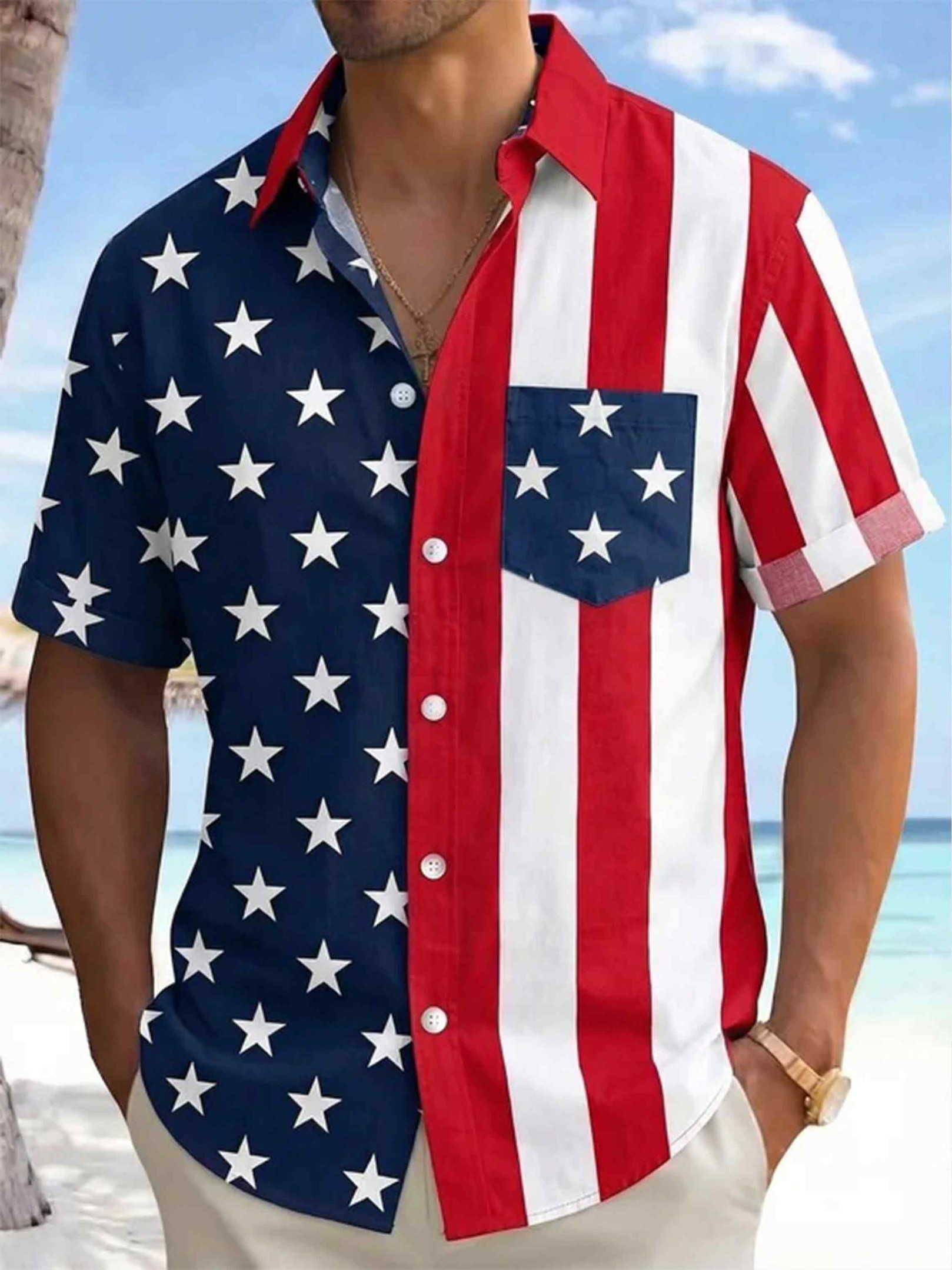 Holiday Patriotic 4th of July America Button Shirt Semiquincentennial Clothing Gift Ideas