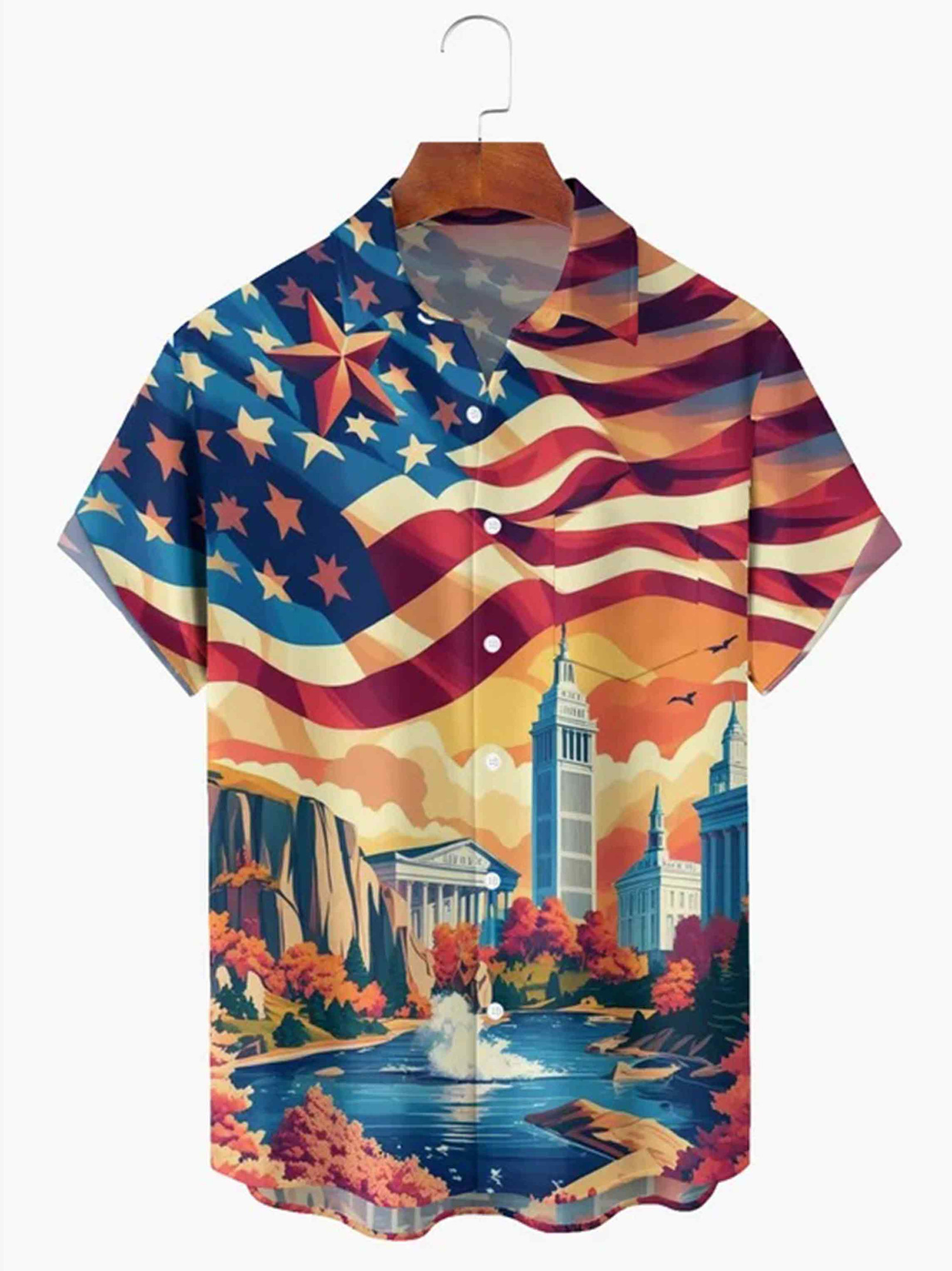 Holiday Patriotic American Flag Button Shirt 250 Years Anniversary Clothing Gift For Dad