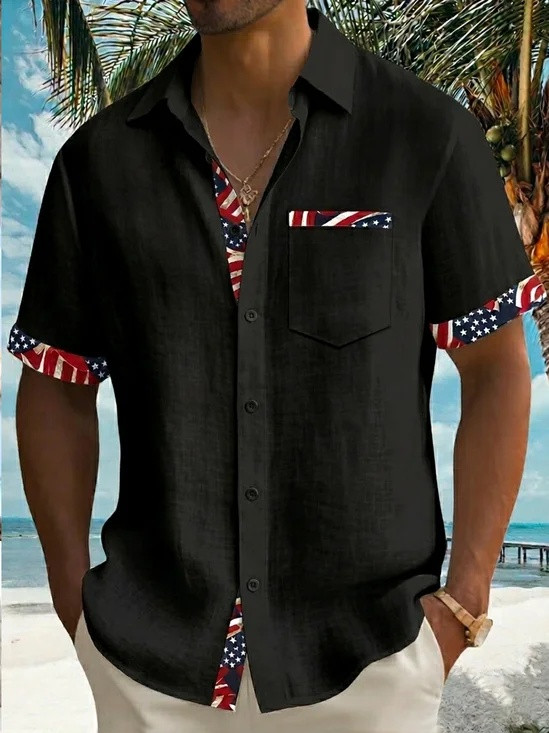 Holiday Patriotic American Hawaiian Button Shirt Independence Day Clothing Patriotic Gifts