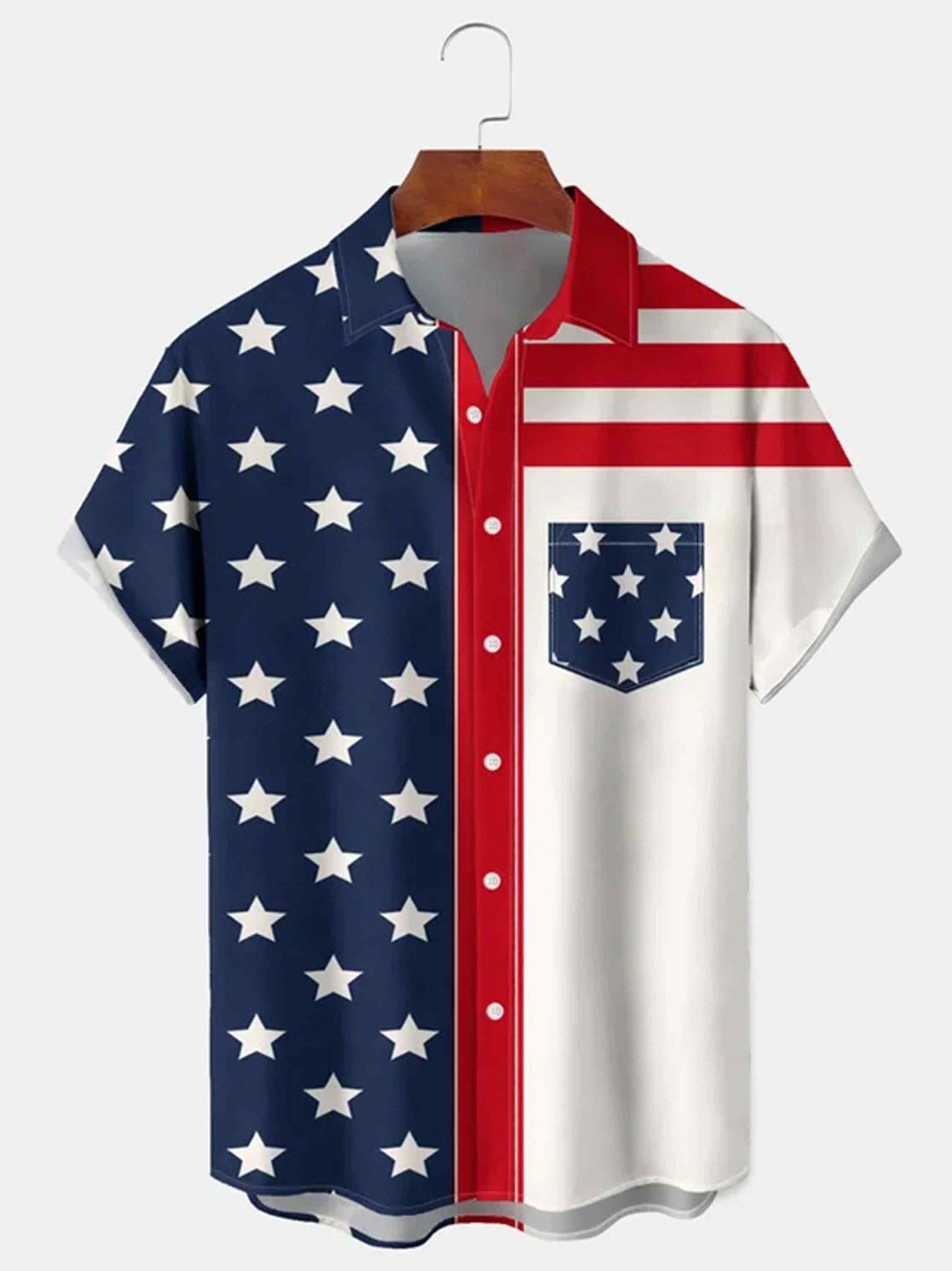 Holiday Patriotic Asymmetrical American Button Shirt 250 Years 1776 2026 Clothing Gift For Dad