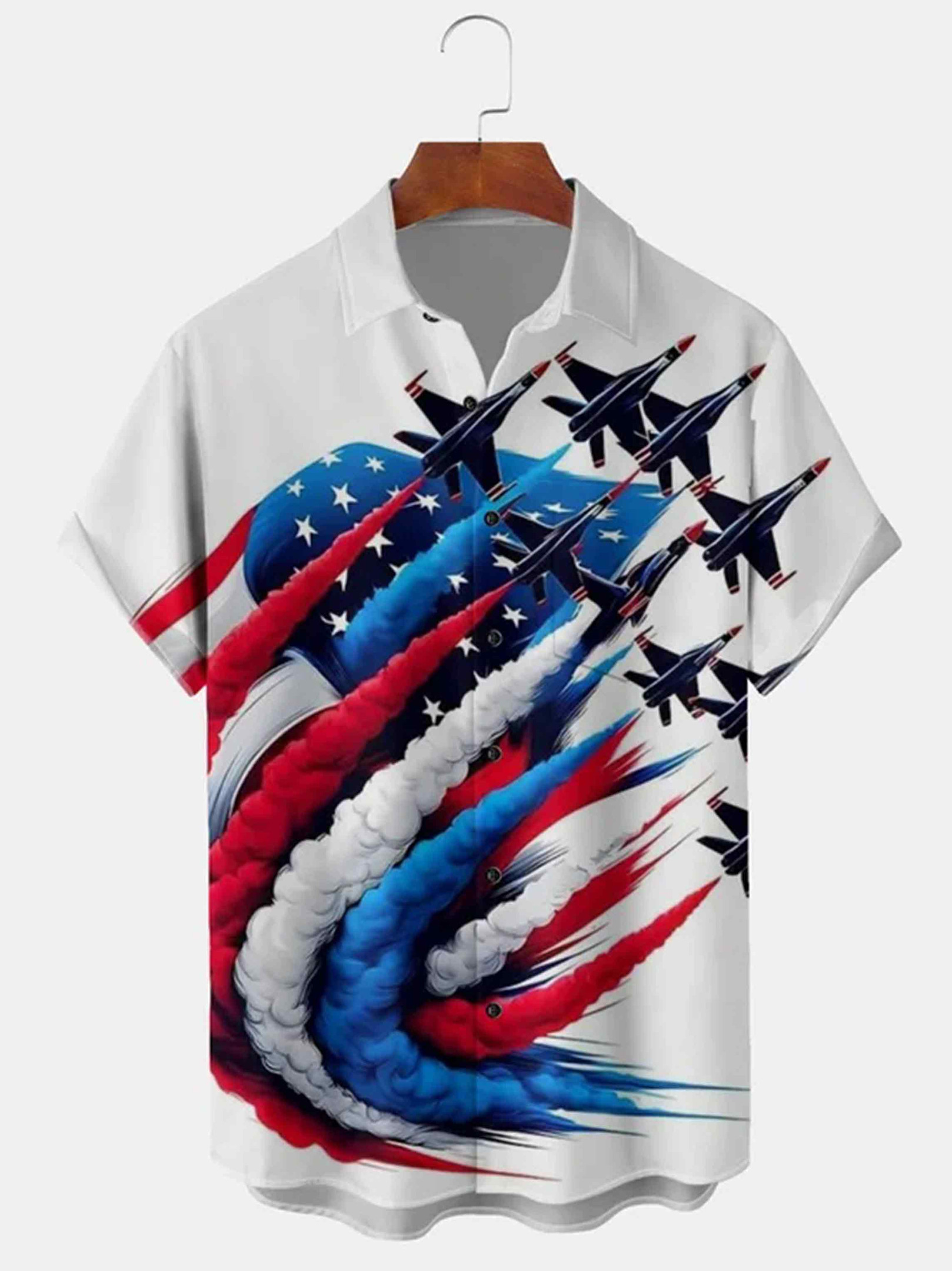 Holiday Patriotic USA Flag Fighter Button Shirt 4Th Of July Clothing Gift For Men