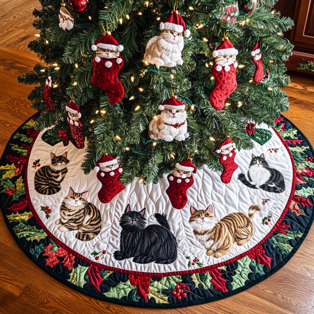 Holiday Paws Christmas Quilted Tree Skirt Christmas Tree Skirt Gift That Brings Joy(1)