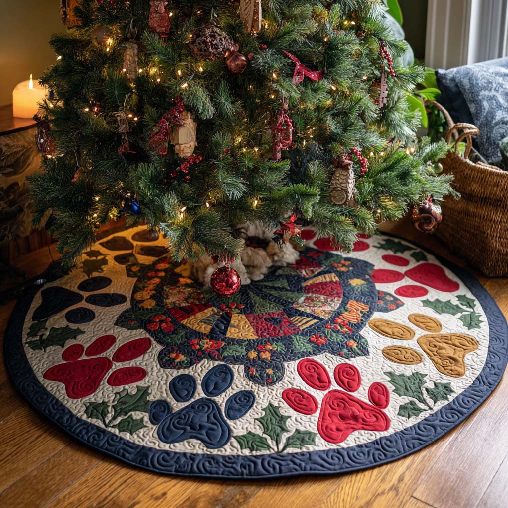 Holiday Paws Christmas Quilted Tree Skirt Christmas Tree Skirt Gift That Brings Joy