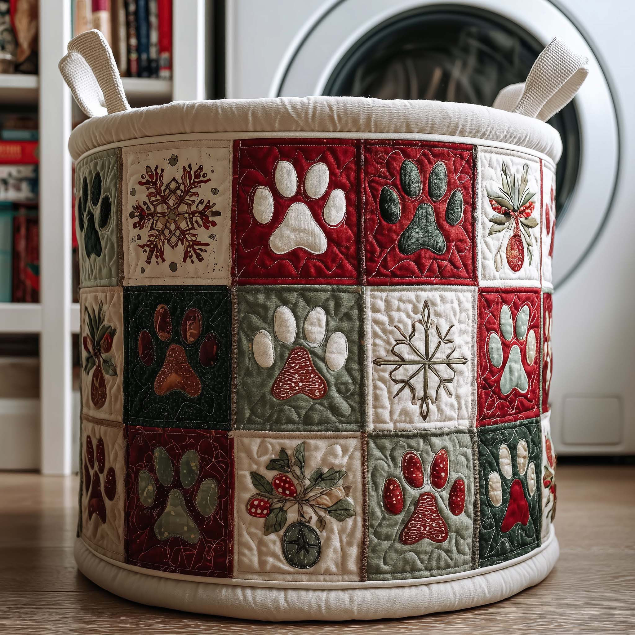 Holiday Paws Quilted Laundry Basket Laundry Room Decor Holiday Gifts For Friends