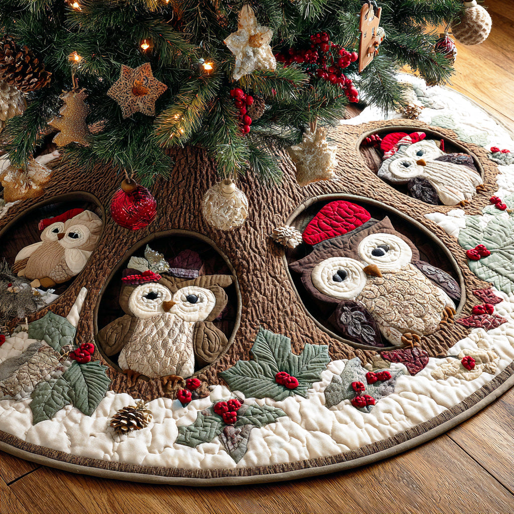 Holiday Perch Christmas Quilted Tree Skirt Xmas Indoor Decorations Unique Owl Gifts