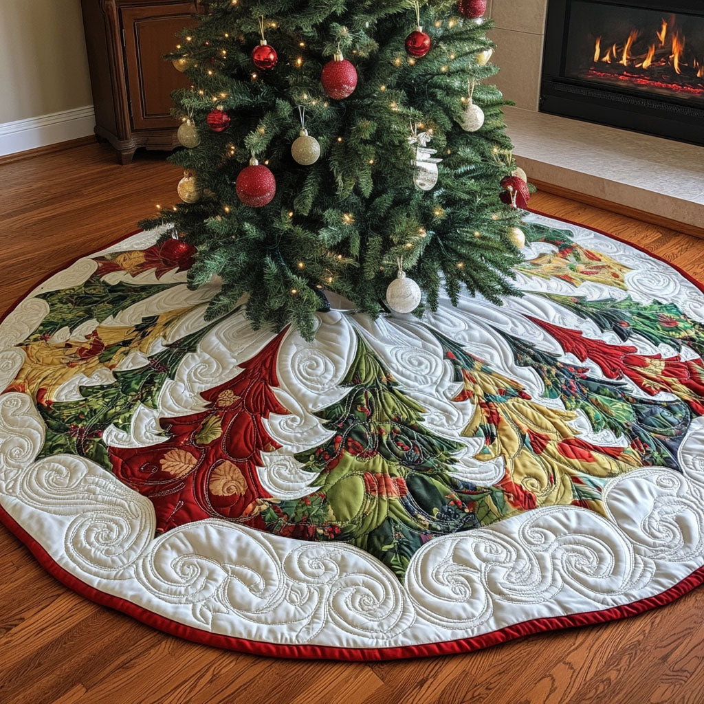 Holiday Pine Bliss Quilted Christmas Tree Skirt Family Holiday Gathering Decor Holiday Tree Base Decoration