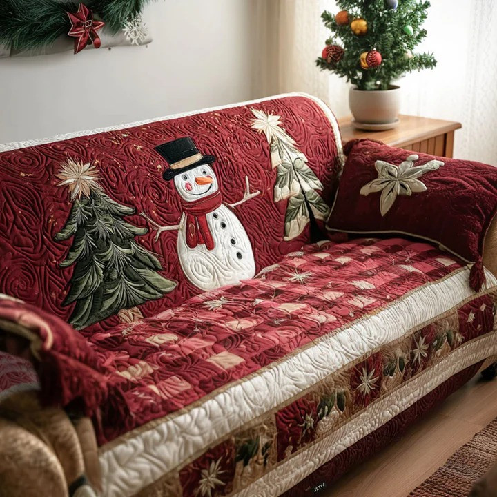 Holiday Plaid Charm Quilted Sofa Cover Christmas Plaid Furniture Protector Best Cozy Xmas Gift