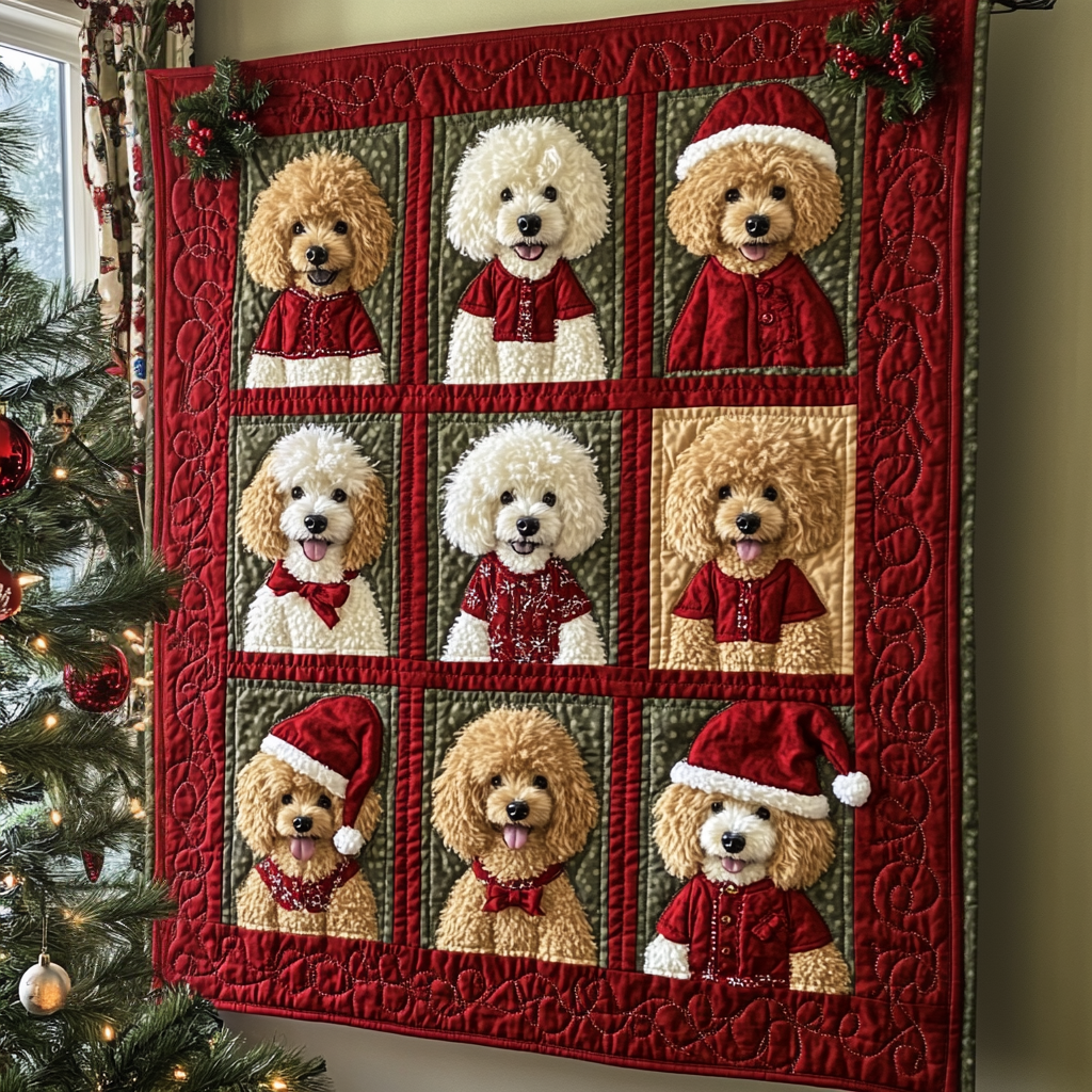 Holiday Poodle Joy Quilted Blanket Best Gifts For Dog Owners