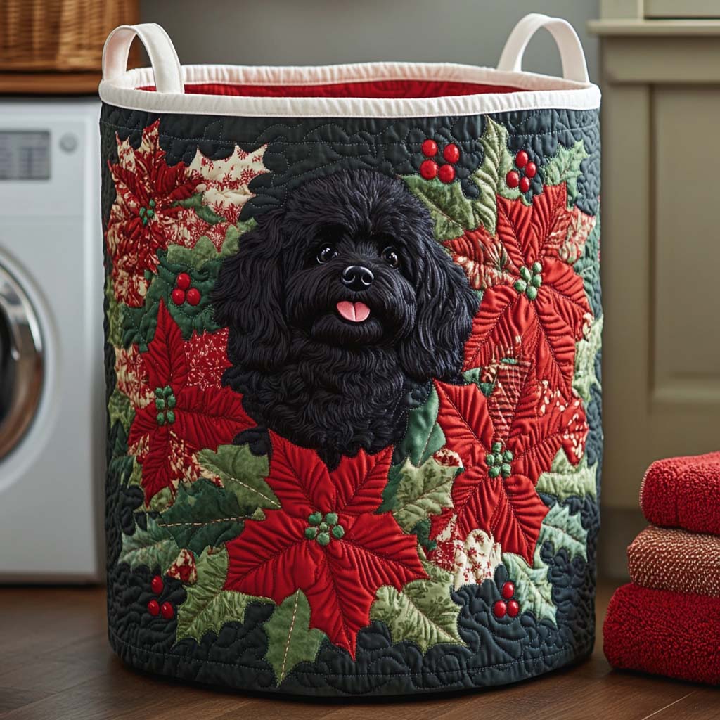 Holiday Poodle Quilted Laundry Basket Gift Idea For Busy Families