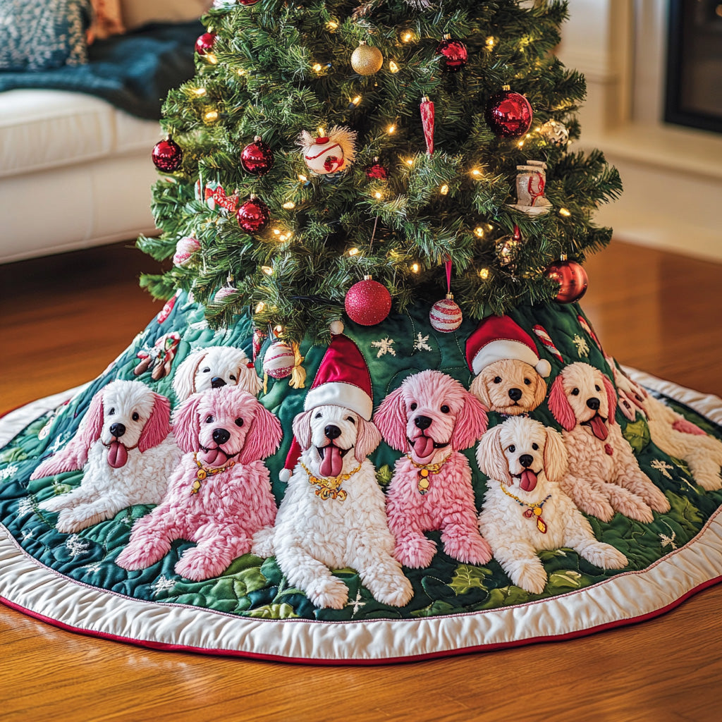 Holiday Poodle Quilted Tree Skirt Charming Thanksgiving Gift Merch