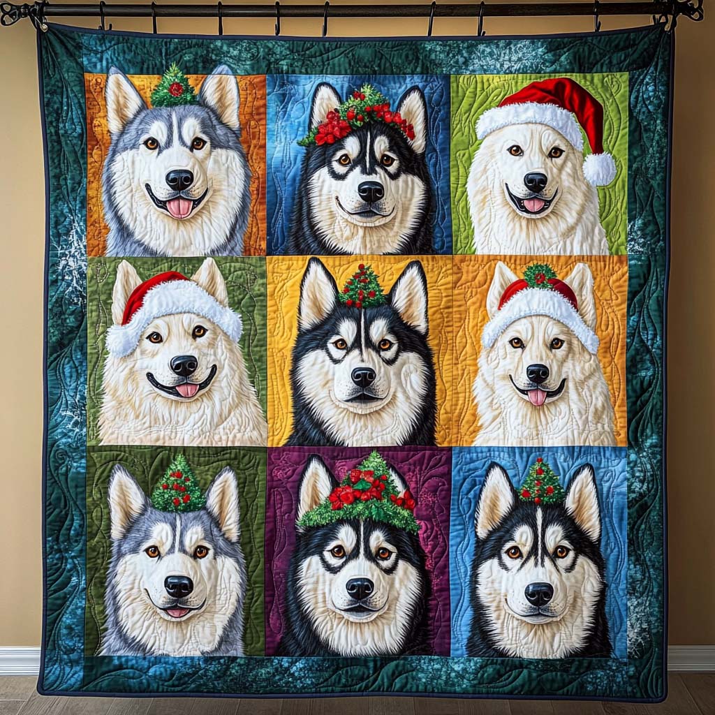 Holiday Portraits Quilted Blanket Presents For Dog Lovers