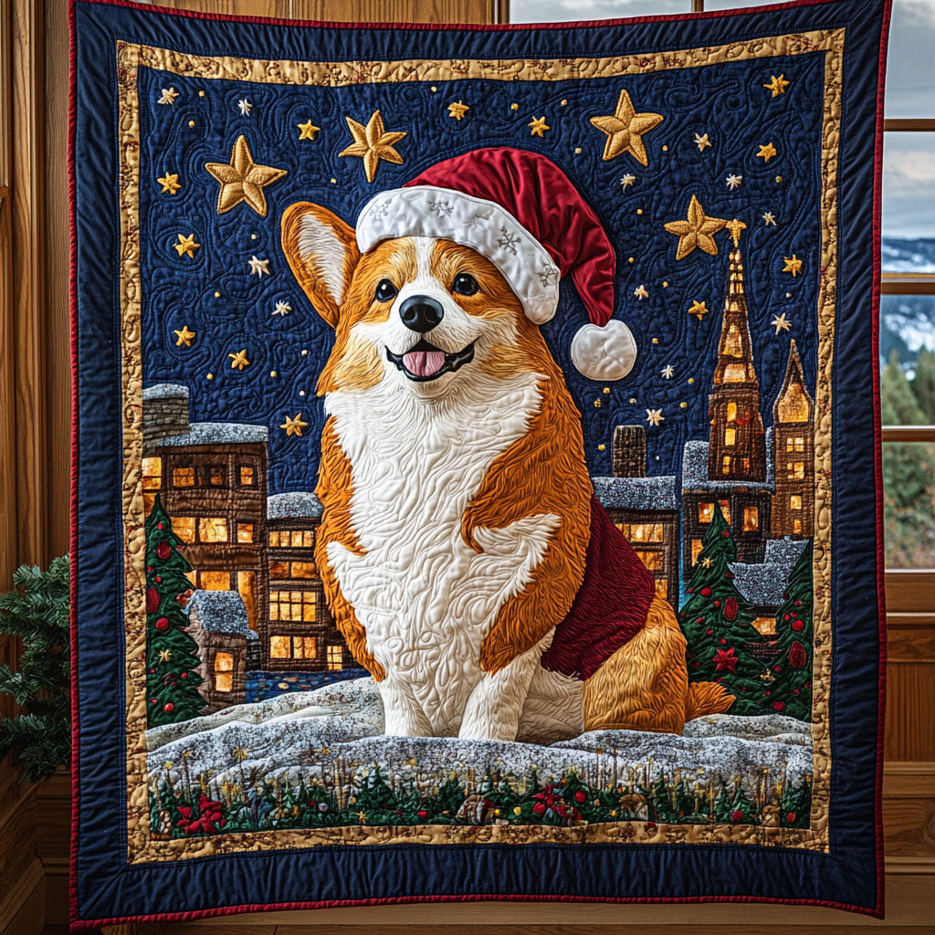 Holiday Pup Quilt Premium Quilt Blanket Gift for Family Gatherings