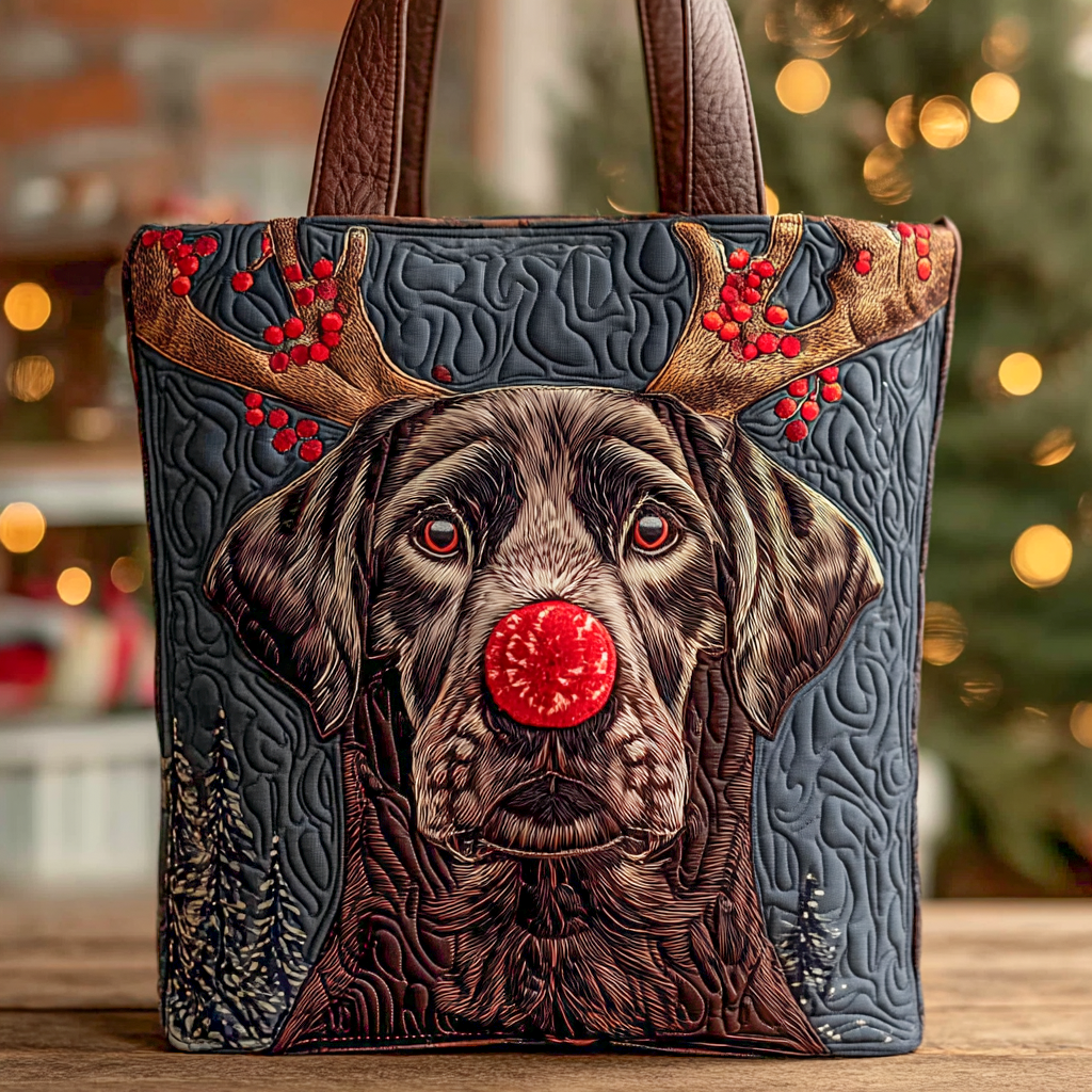 Holiday Reindeer Chocolate Lab Quilted Tote Bag Gifts For Dog Owners