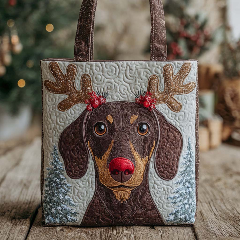 Holiday Reindeer Dachshund Quilted Tote Bag Presents For Dog Owners