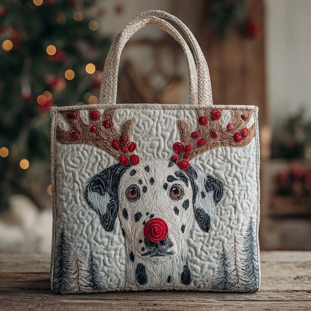 Holiday Reindeer Dalmatian Quilted Tote Bag Christmas Gift Ideas For Dog Owners