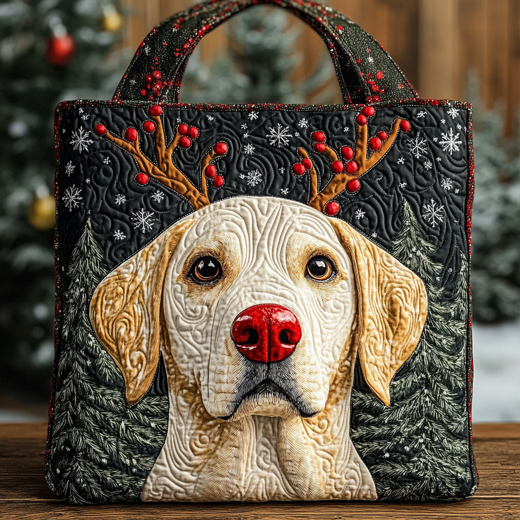 Holiday Reindeer Golden Lab Quilted Tote Bag Beach Lovers Gift Ideas