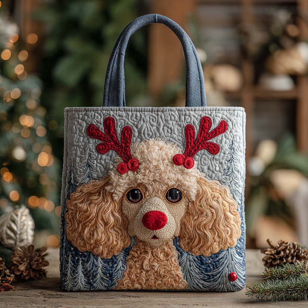 Holiday Reindeer Poodle Apricot Quilted Tote Bag Gifts Pet Lovers