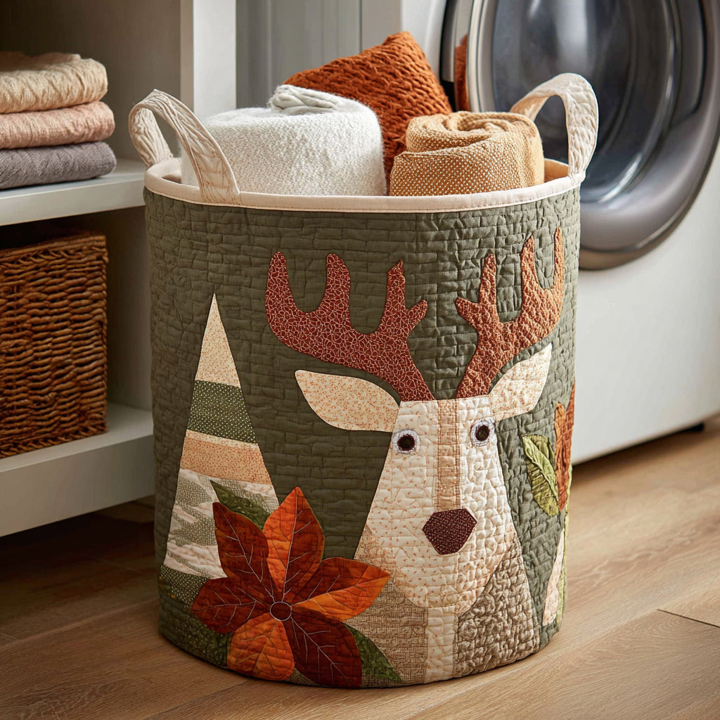Holiday Reindeer Quilted Laundry Basket Everyday Merch Choice