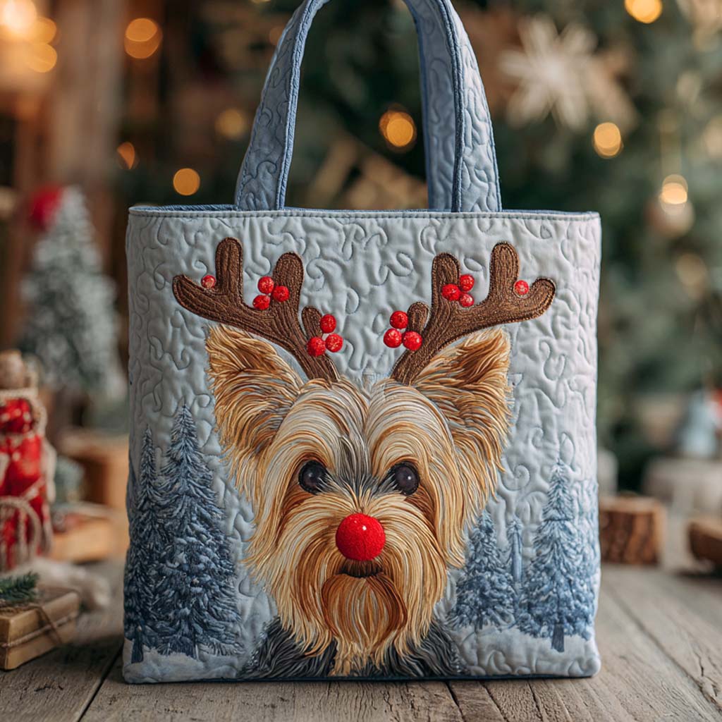 Holiday Reindeer Yorkshire Terrier Quilted Tote Bag Cute Dog Owner Gift Ideas