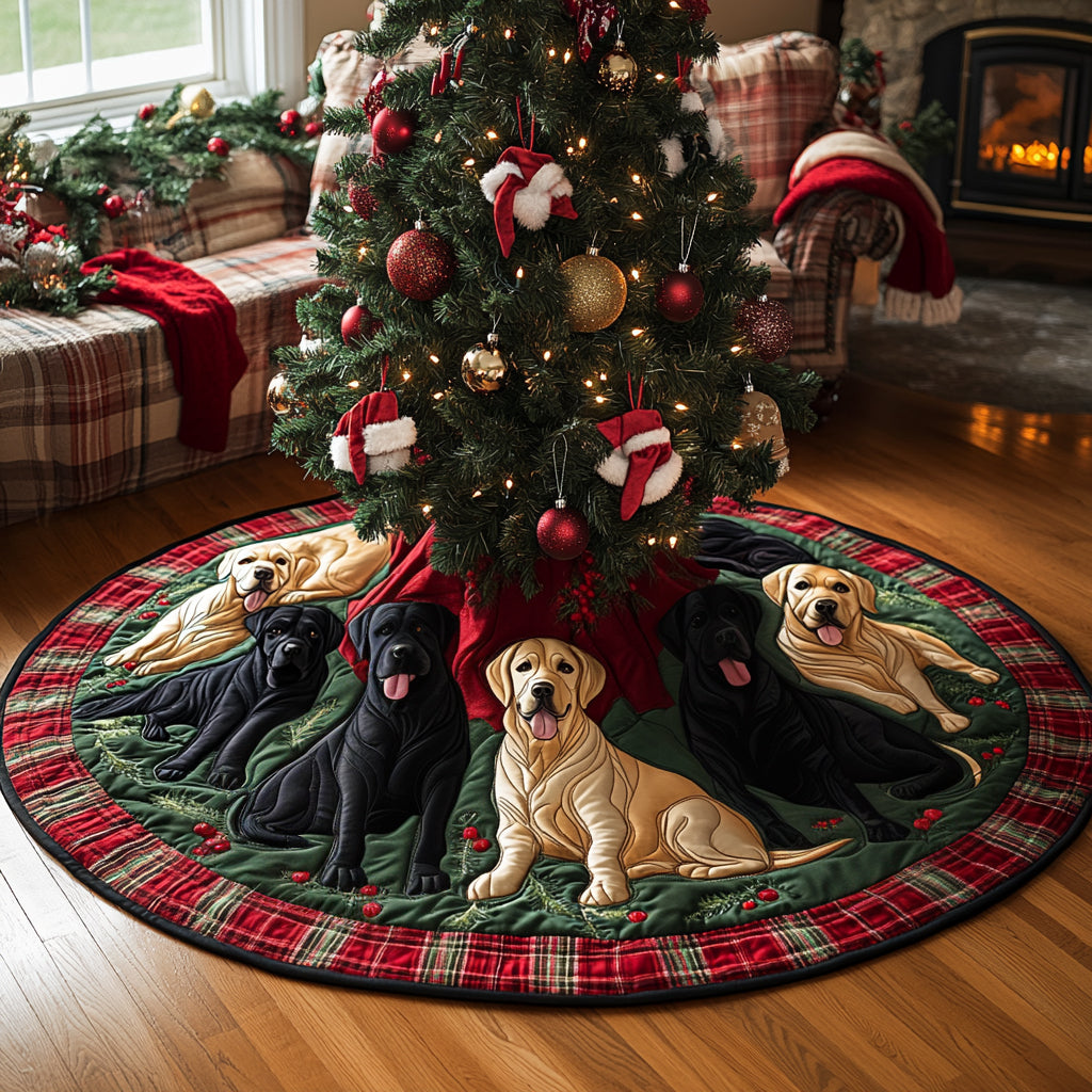 Holiday Retriever Christmas Quilted Tree Skirt Holiday Home Decor Labrador Presents