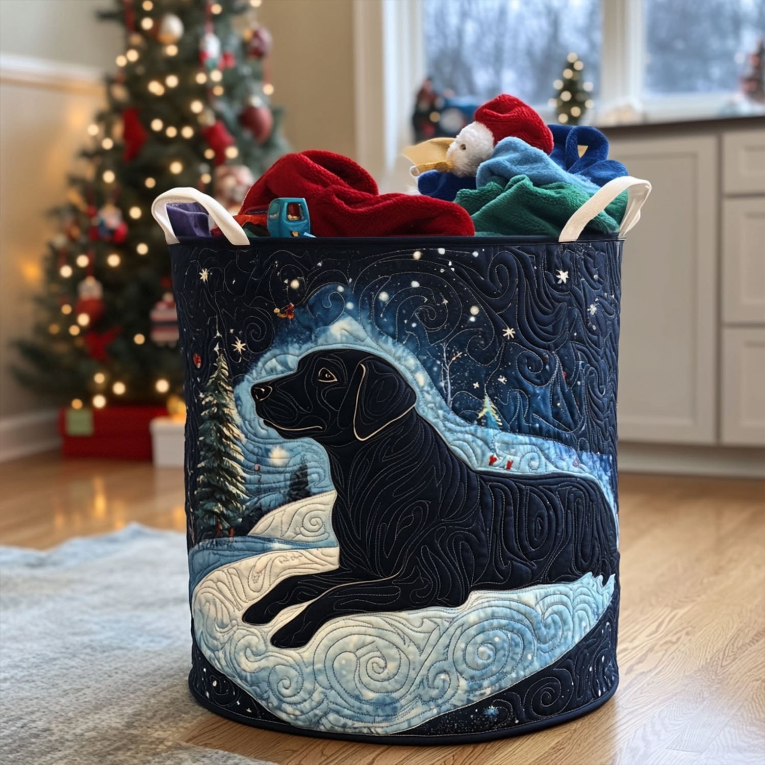 Holiday Retriever Quilted Laundry Basket Merch For Couples