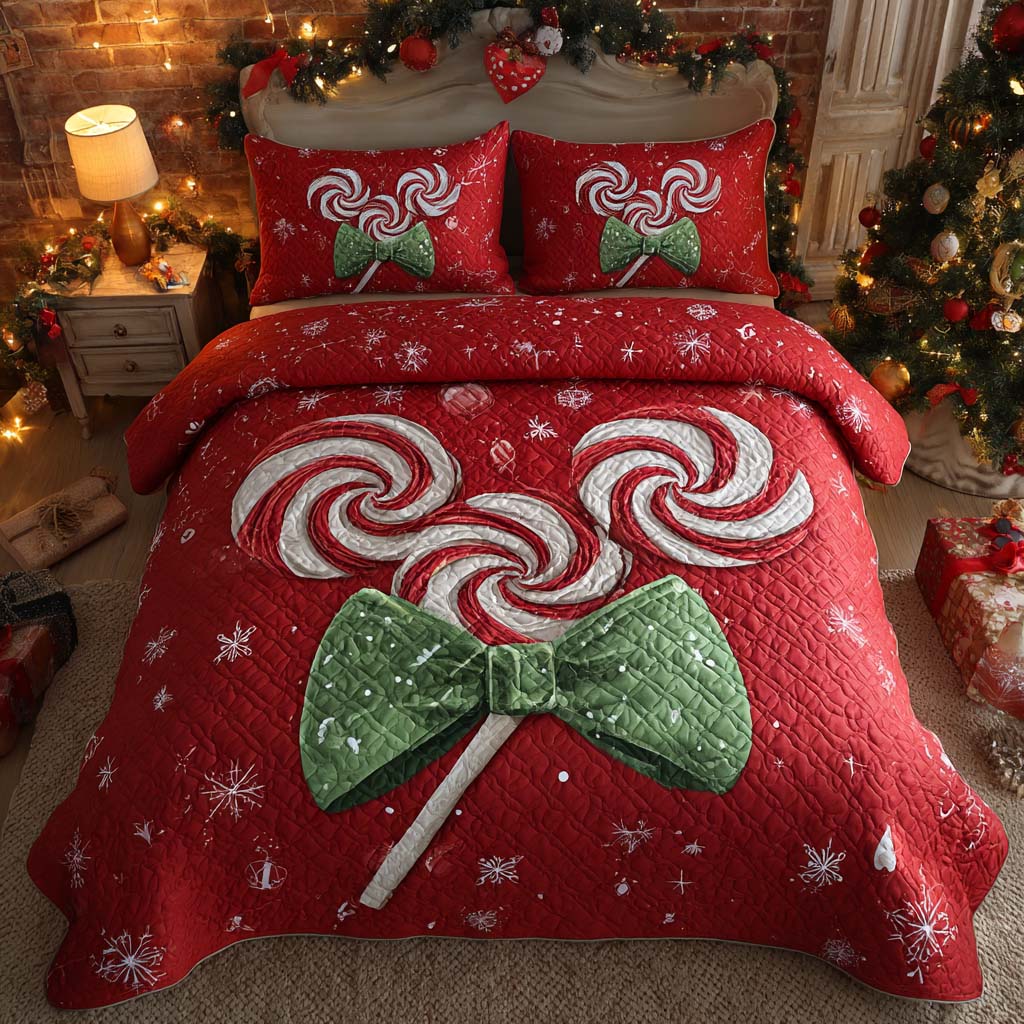 Holiday Ribbon Dreams Quilted Bedding Set Xmas Duvet Cover Set Christmas Presents For Boyfriend