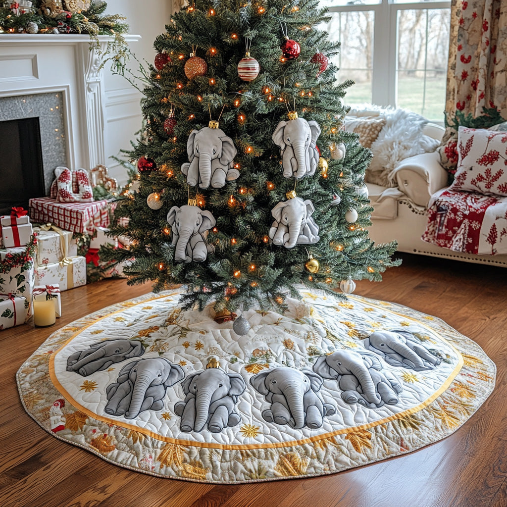 Holiday Safari Quilted Christmas Tree Skirt Xmas Indoor Decorations Christmas Gift For Elephant Lovers