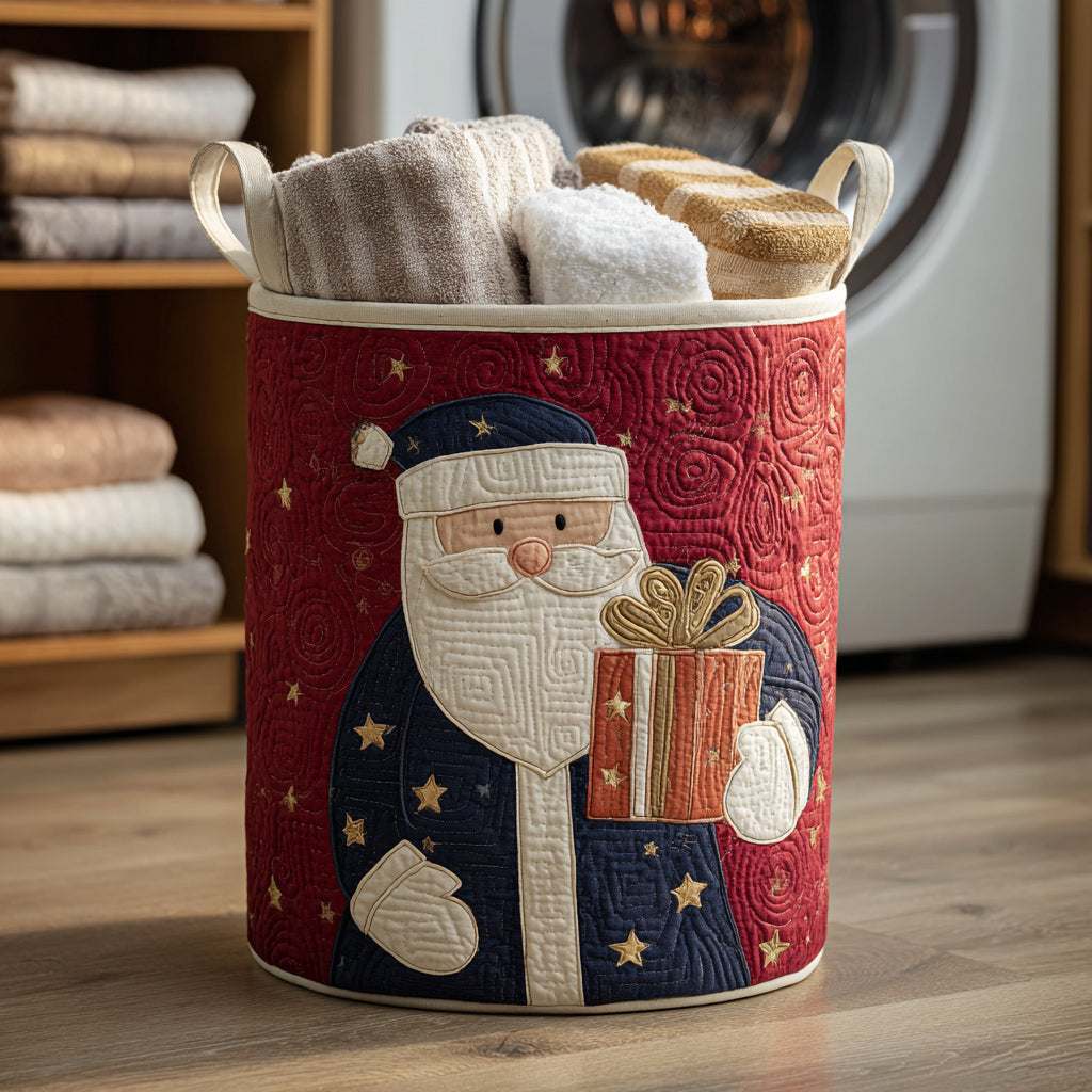 Holiday Santa Claus Quilted Laundry Basket Best Gift For Him