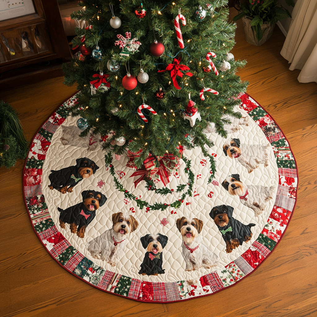 Holiday Schnauzer Cheer Christmas Quilted Tree Skirt Festive Christmas Tree Skirt for Holiday Decor