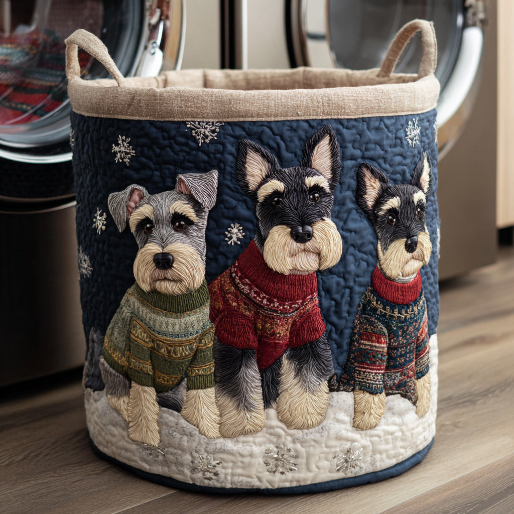 Holiday Schnauzer Trio Quilted Laundry Basket Lightweight Quilted Laundry Bag for Modern Homes