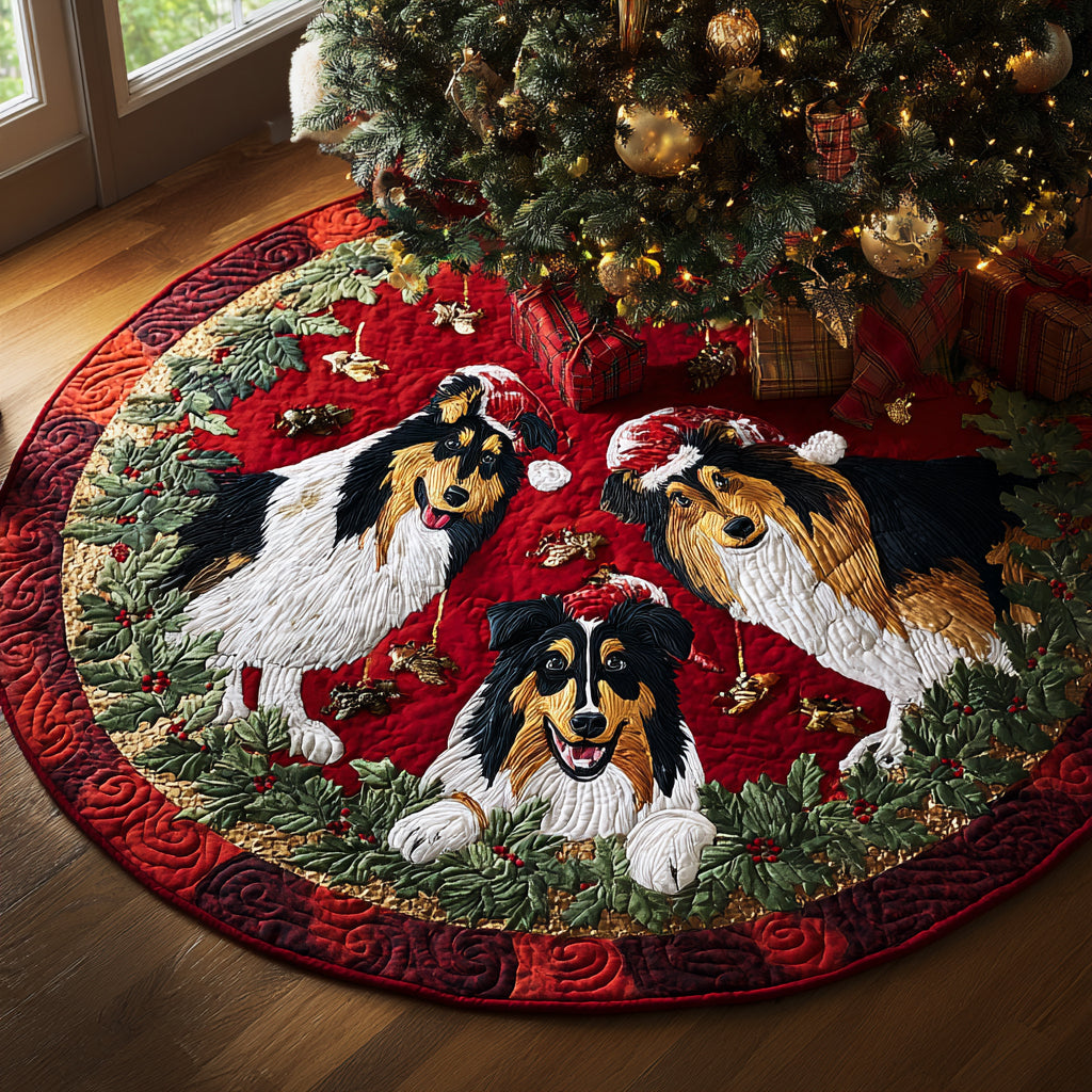 Holiday Sheltie Christmas Quilted Tree Skirt Winter Holiday Decor Christmas Presents For Dog Owners