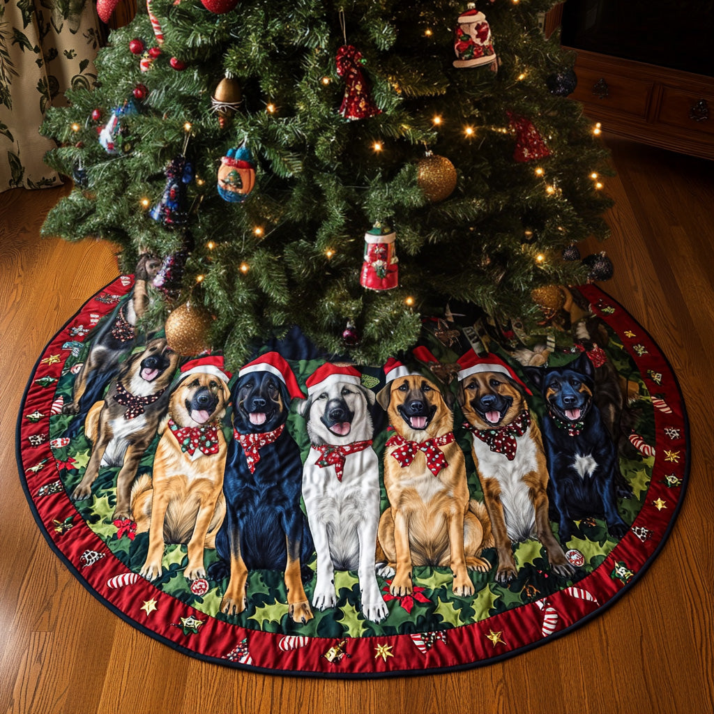 Holiday Shepherd Dreams Quilted Christmas Tree Skirt Classic Red and White Tree Skirt for Traditional Decor