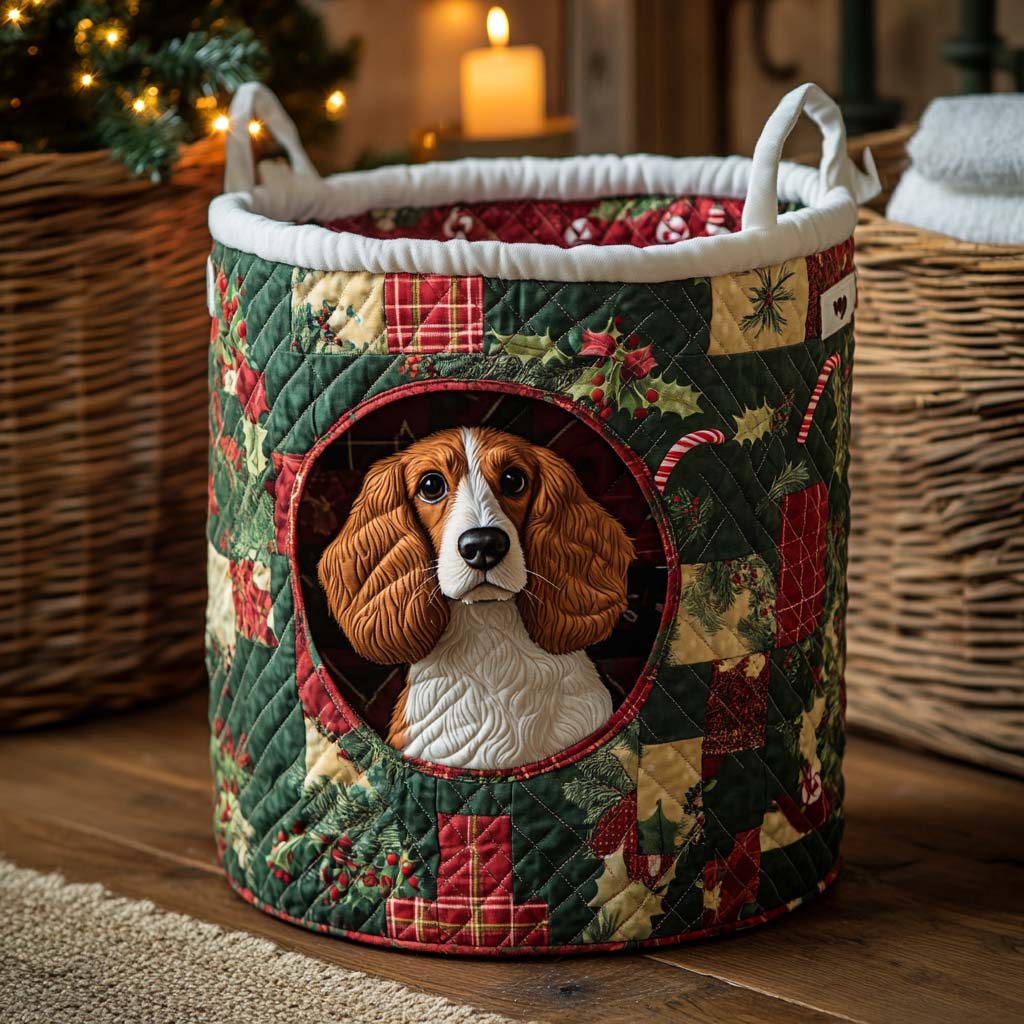 Holiday Spaniel Quilted Laundry Basket Perfect Gift For Your House