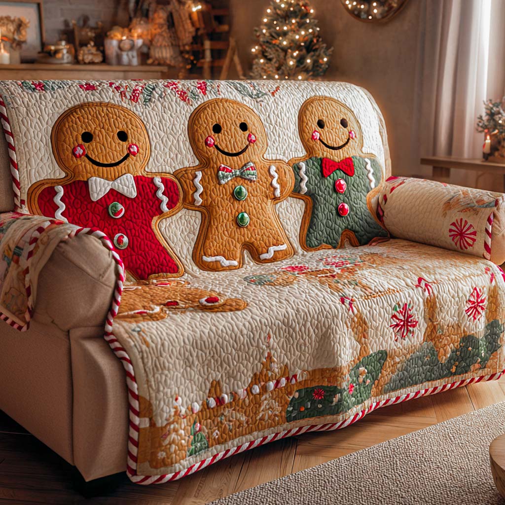 Holiday Spice Friends Quilted Sofa Cover Christmas Sofa Cover Family Holiday Gifts