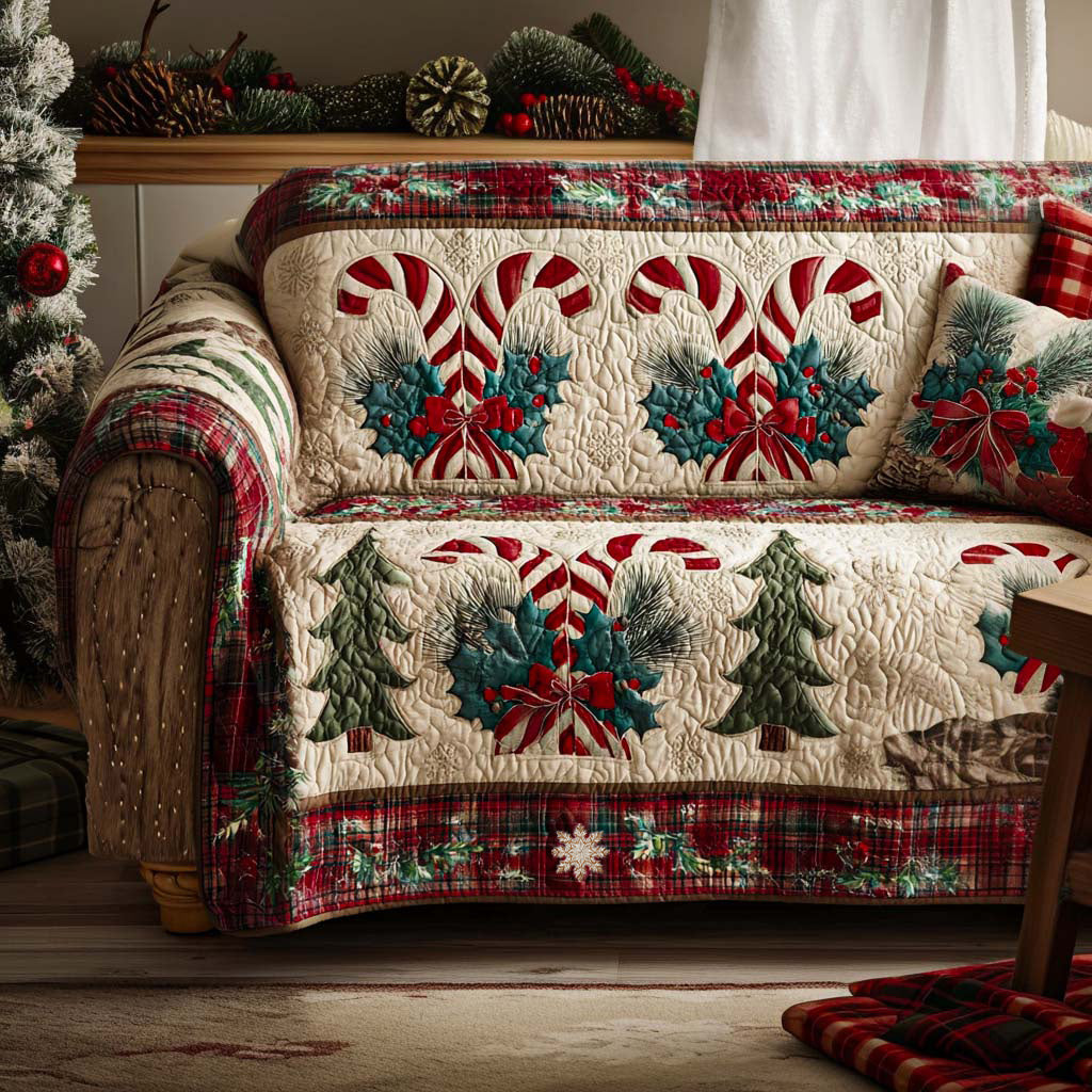 Holiday Spirit Quilted Sofa Cover Christmas Family Room Decor Great Family Gifts
