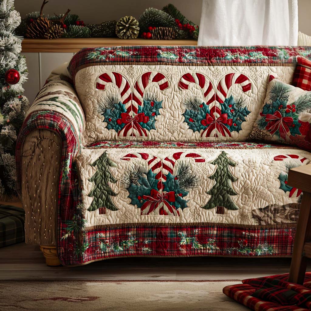 Holiday Spirit Quilted Sofa Cover Christmas Family Room Decor Great Family Gifts