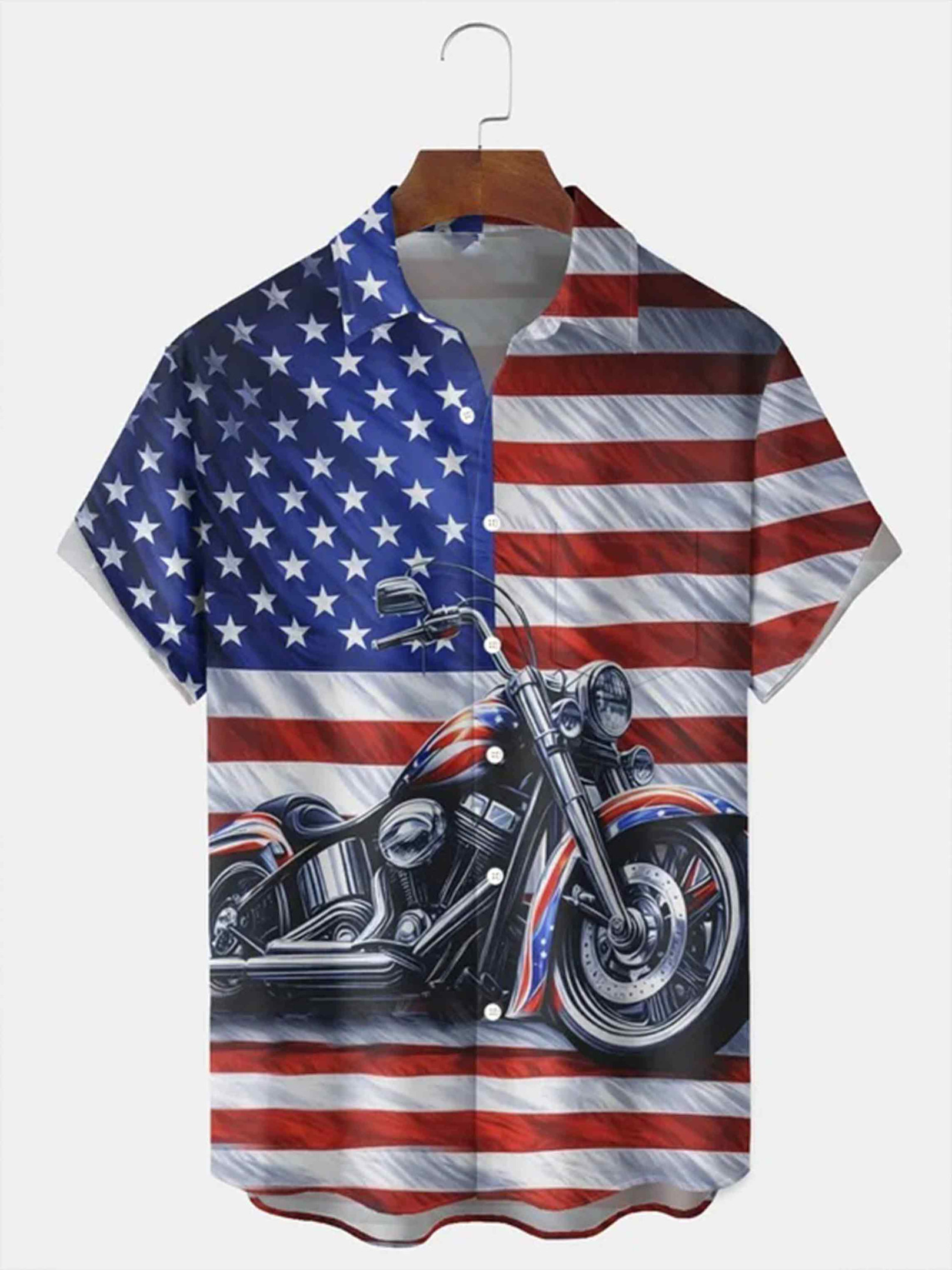 Holiday Stars Stripes Motorcycle Button Shirt 4Th Of July Clothes Patriotic Gift Ideas