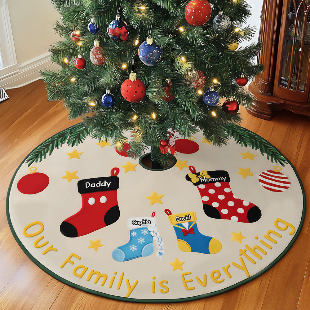 Holiday Stockings Quilted Tree Skirt - Personalized Gifts For Family - Gag Christmas Gifts For Boss