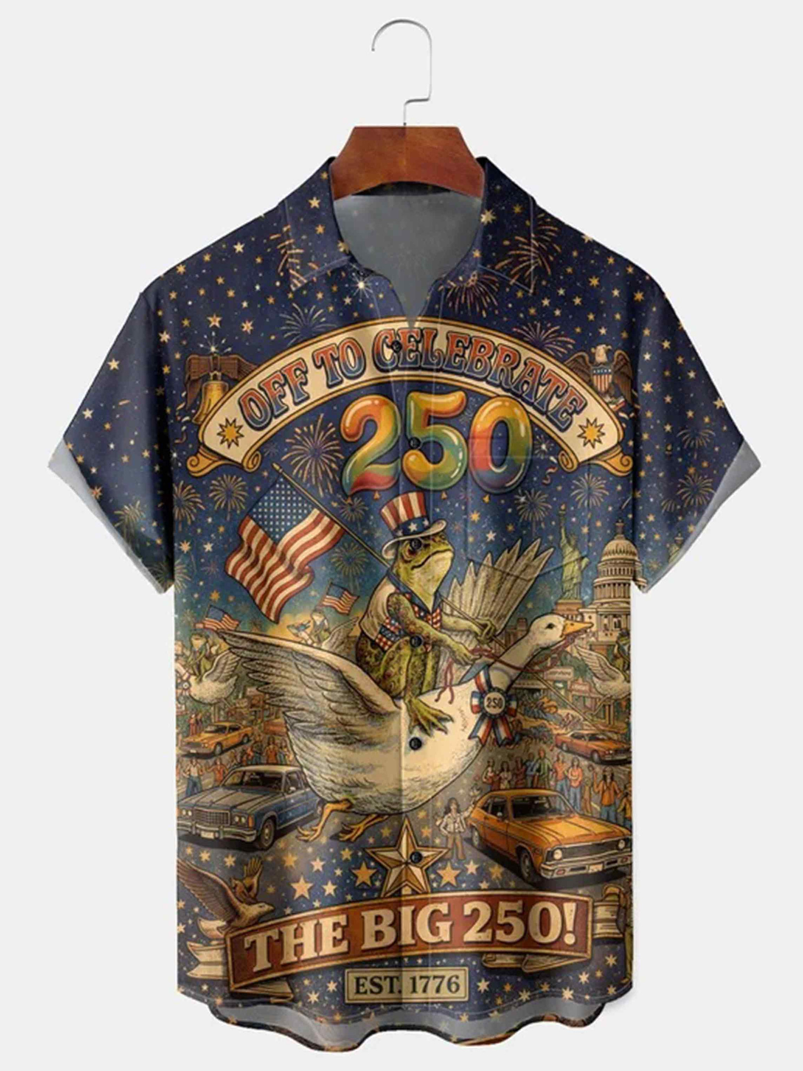 Holiday The Big 250th Celebration Button Shirt 4Th Of July Clothes Patriotic Gift