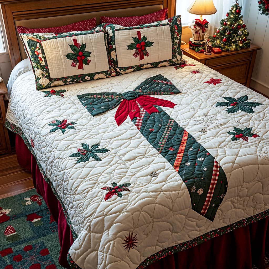 Holiday Tie Quilted Bedding Set Warm and Breathable Bedding Set for All Seasons