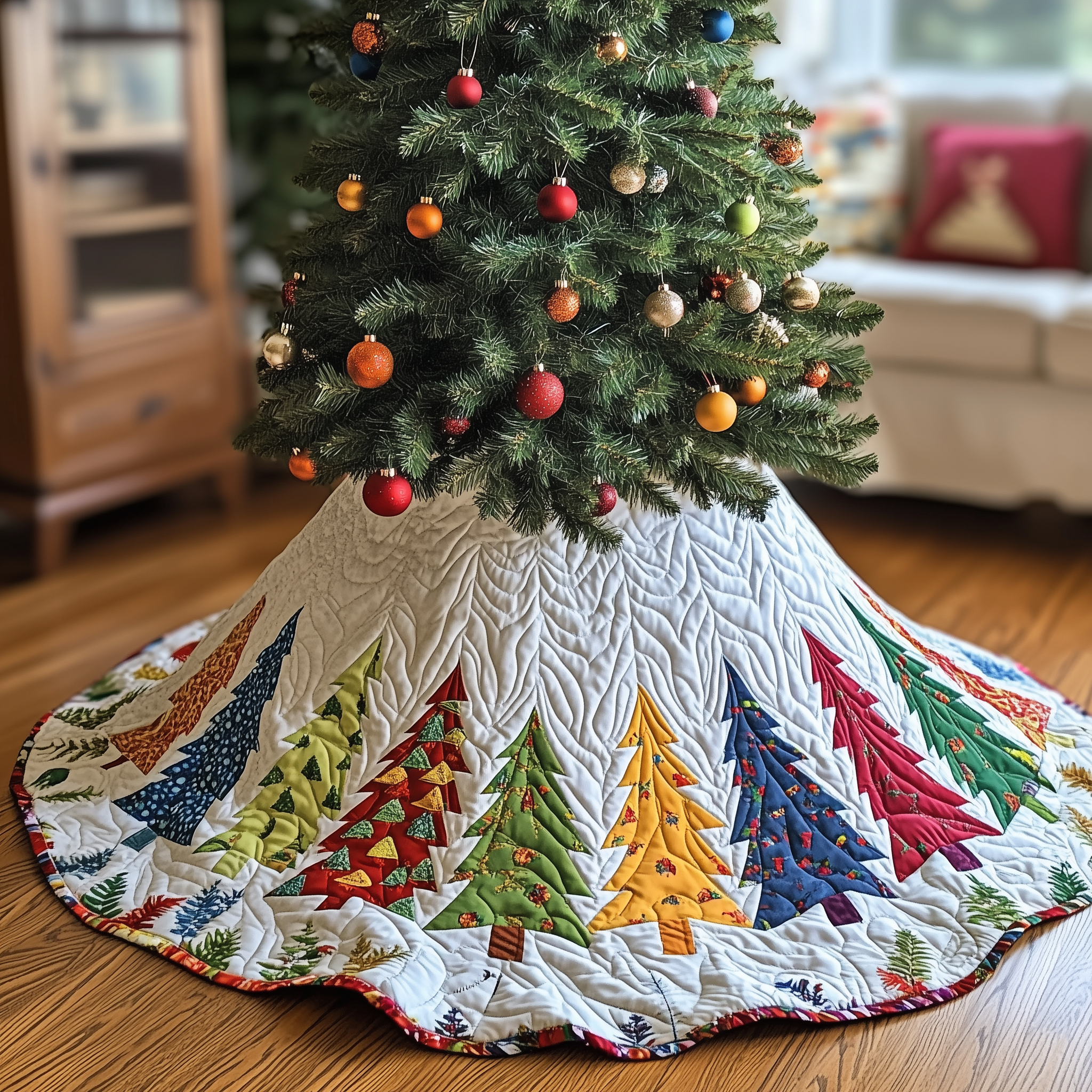 Holiday Tree Christmas Quilted Tree Skirt Best New Year Gift Merch