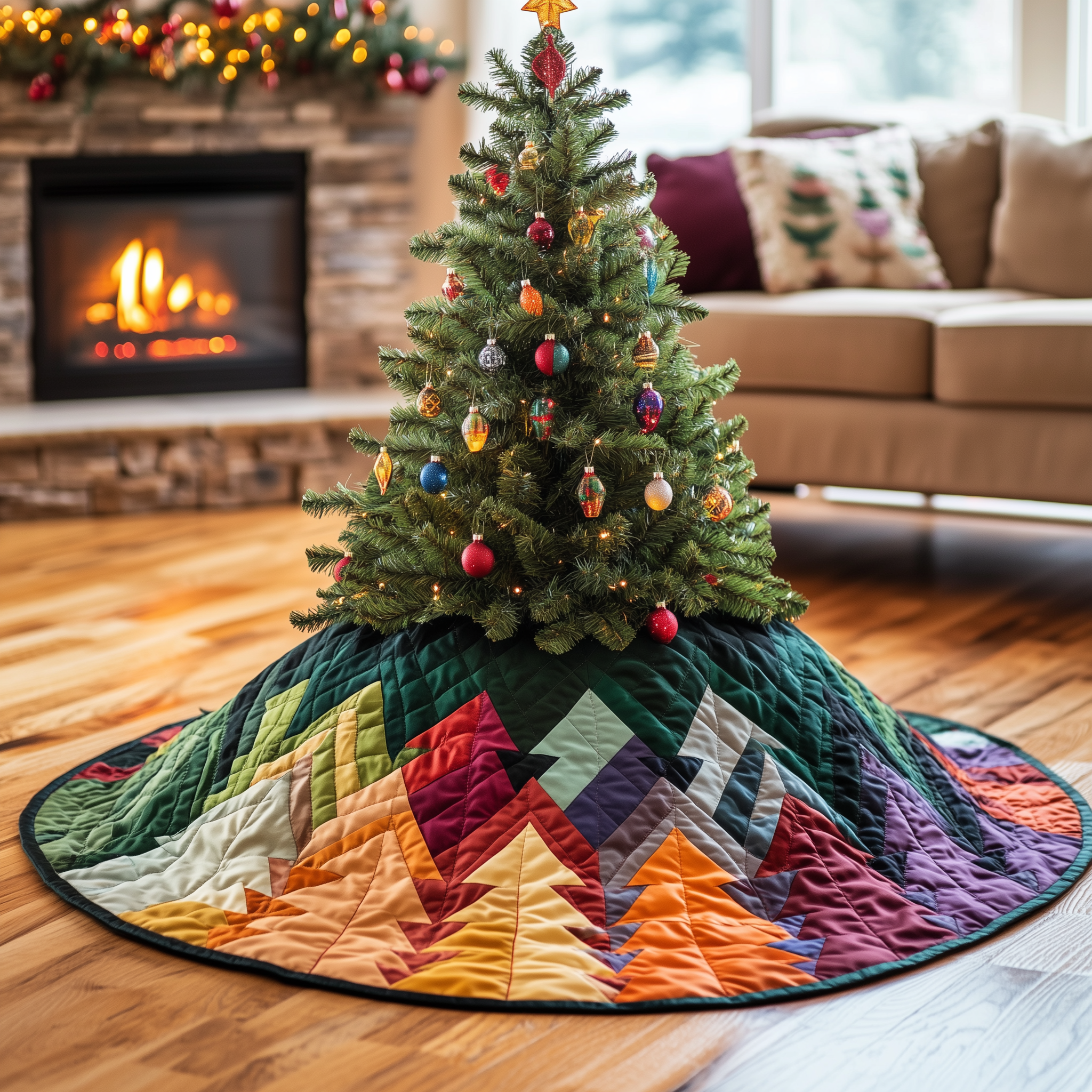 Holiday Tree Christmas Quilted Tree Skirt Cozy Home Decor Gift Merch