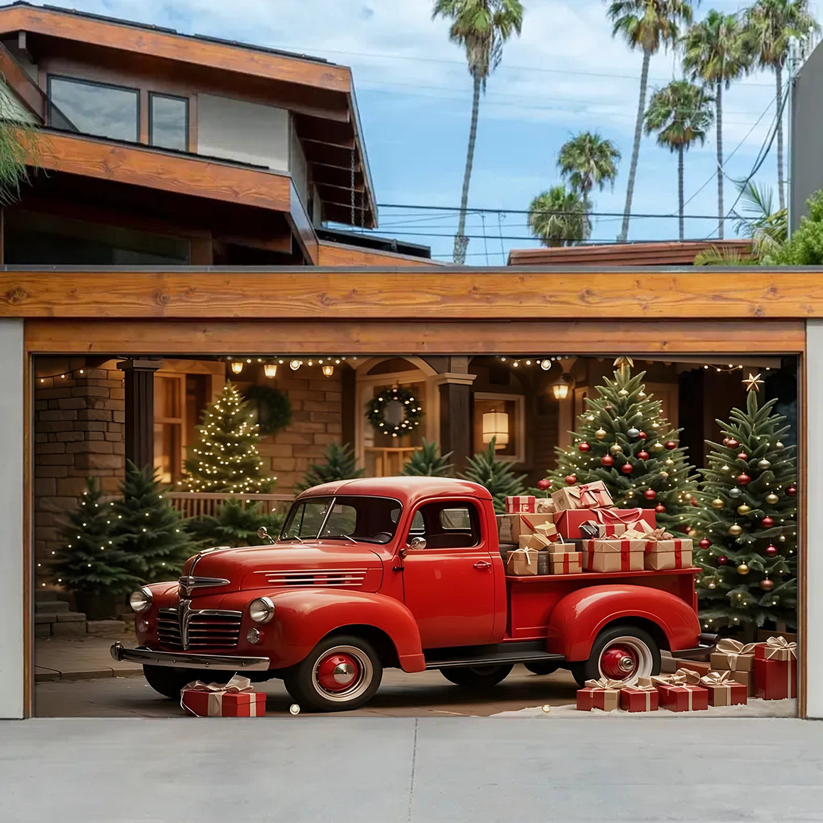 Holiday Truck Delight Christmas Garage Door Banner Outdoor Xmas Decorations Trucker Xmas Gifts