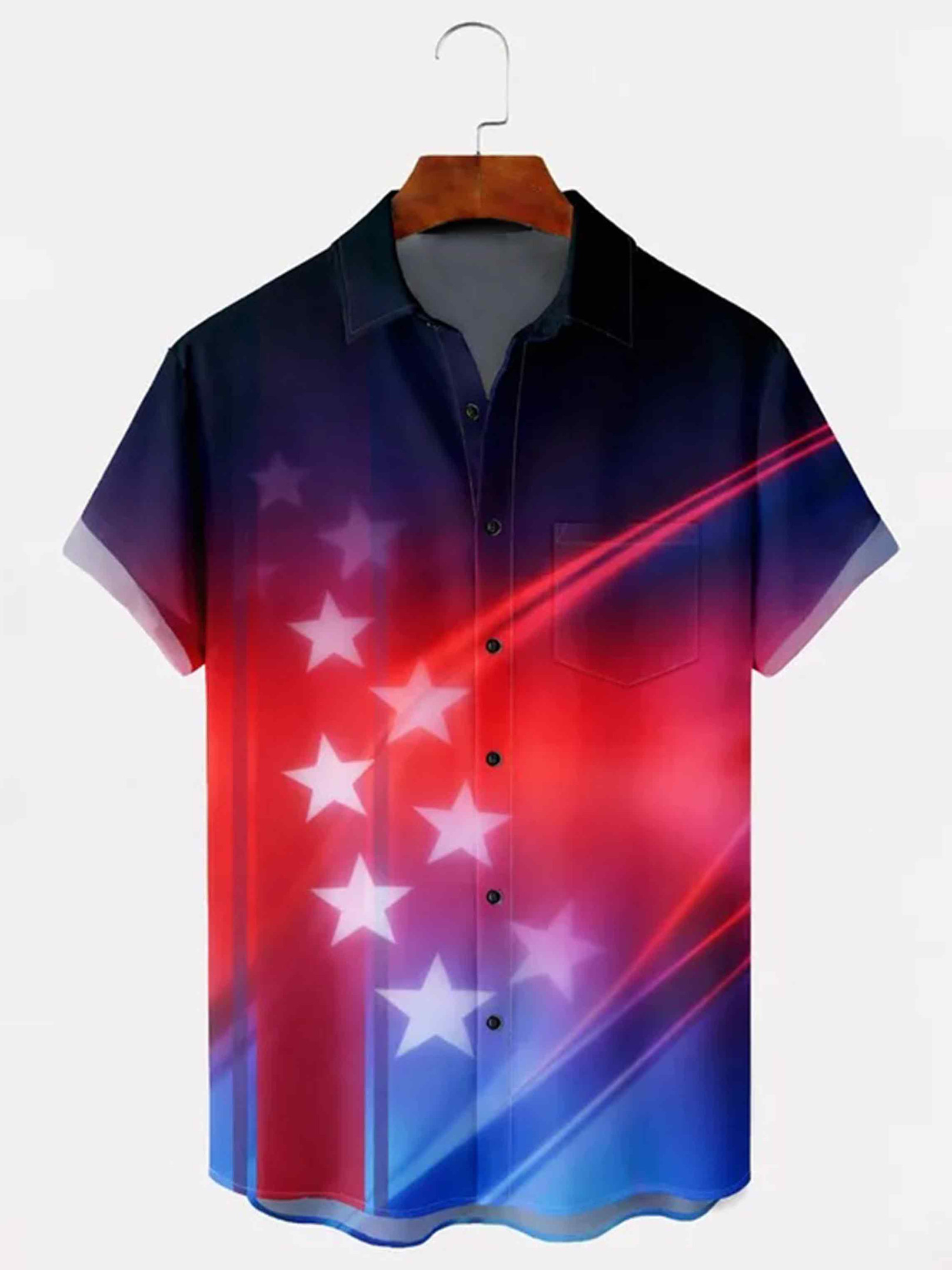 Holiday USA Patriotic Star Gradient Button Shirt Independence Day Apparel Patriotic Gifts