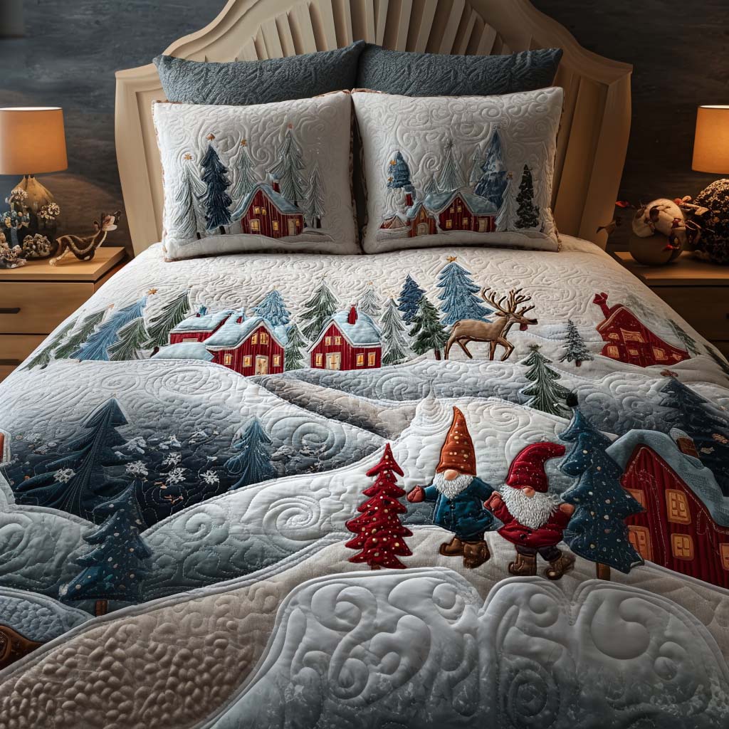 Holiday Village Quilted Bedding Set Holiday Season Duvet Cover Set Christmas Gifts For Men