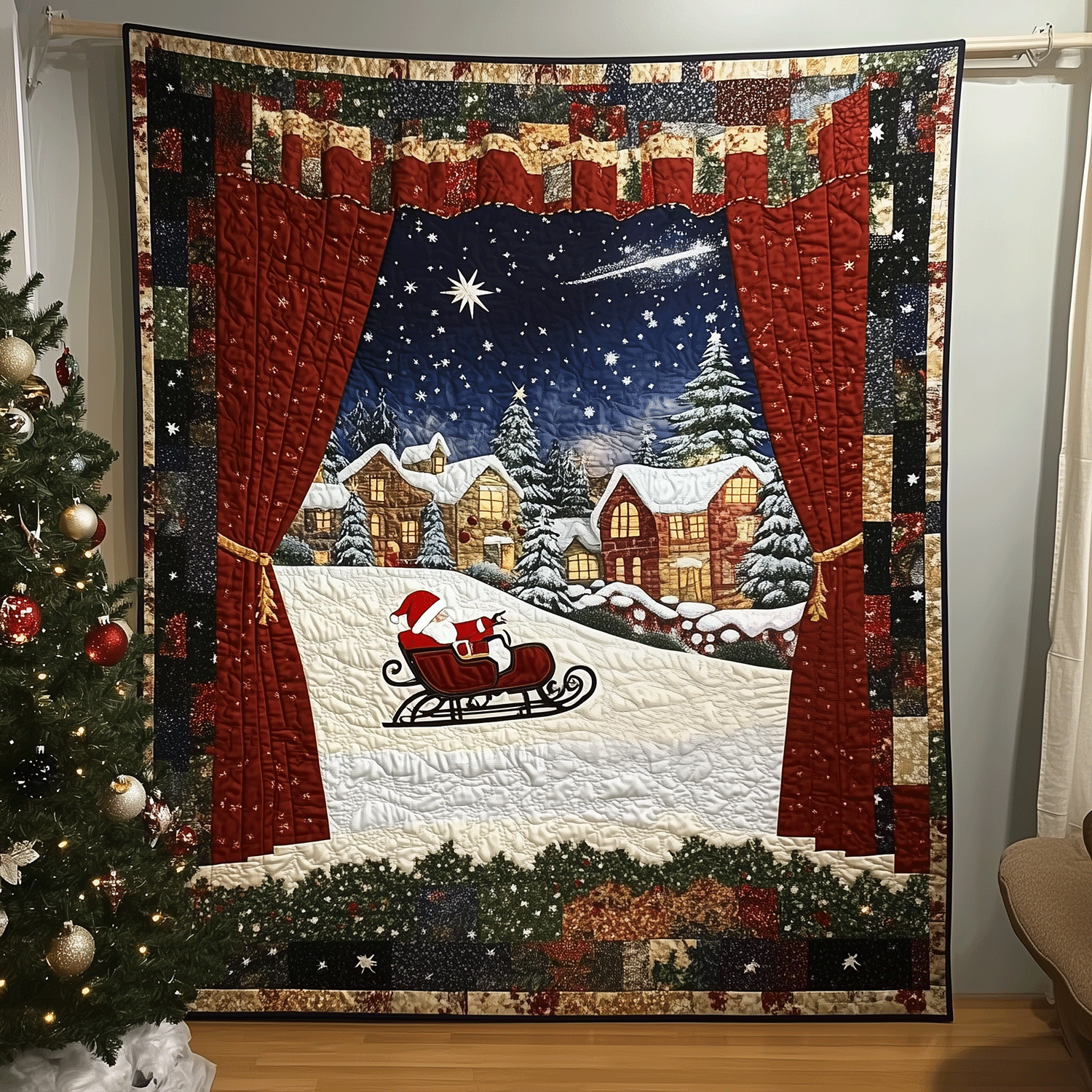Holiday Village Scene Quilted Blanket Cute Christmas Blankets